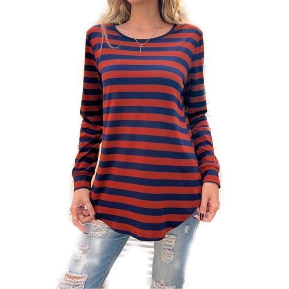 New! Blue and Red Striped Long Sleeve T-Shirt Sz XXL - Picture 1 of 4